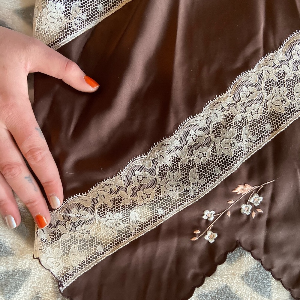 Brown with white lace lingerie romper with flowers